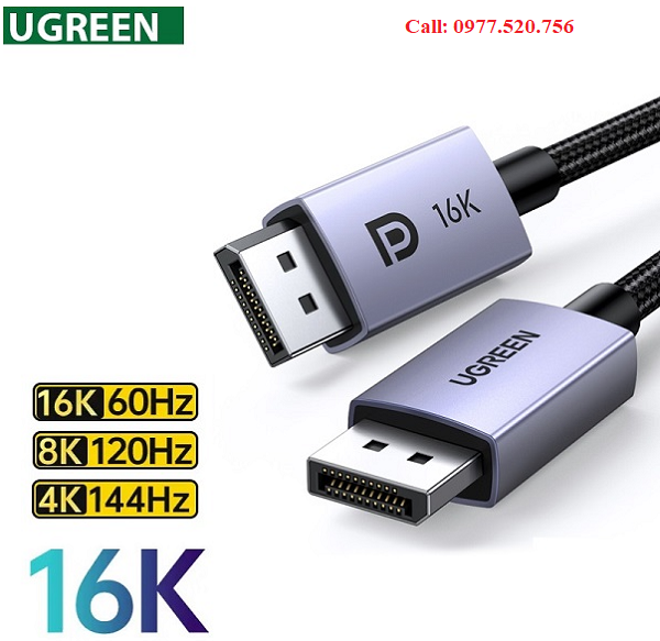 Cáp Displayport to Displayport 2.1 dài 2m Ugreen 15384 độ phân giải 16K@30Hz